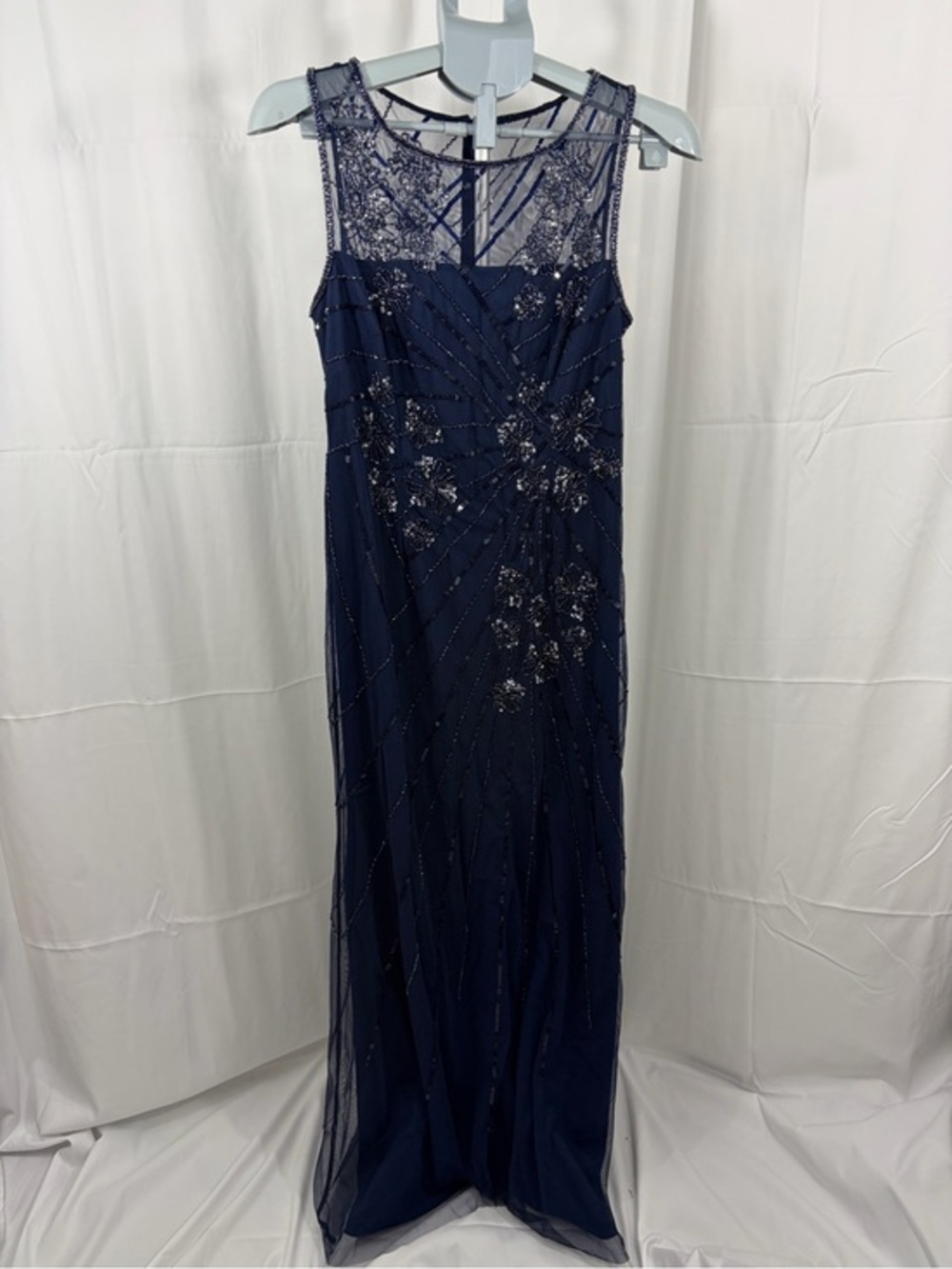 NWT Papell Boutique Women’s Size 8 Sequin Blue Floral Maxi Dress